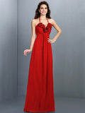 A-Line/Princess Halter Hand-Made Flower Sleeveless Long Chiffon Bridesmaid Dresses TPP0005807