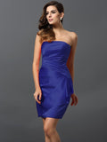 Sheath/Column Strapless Ruched Sleeveless Short Satin Bridesmaid Dresses TPP0005761