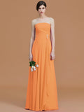 A-Line/Princess Strapless Sleeveless Floor-Length Ruffles Chiffon Bridesmaid Dresses TPP0005756