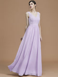 A-Line/Princess V-neck Sleeveless Floor-Length Ruffles Chiffon Bridesmaid Dresses TPP0005747