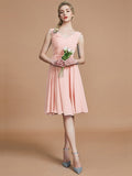 A-Line/Princess V-neck Sleeveless Ruched Short/Mini Chiffon Bridesmaid Dresses TPP0005712