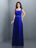 A-Line/Princess Square Pleats Sleeveless Long Chiffon Bridesmaid Dresses TPP0005726