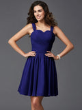 A-Line/Princess Straps Ruffles Sleeveless Short Silk like Satin Bridesmaid Dresses TPP0005743