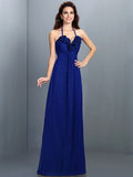 A-Line/Princess Halter Hand-Made Flower Sleeveless Long Chiffon Bridesmaid Dresses TPP0005807