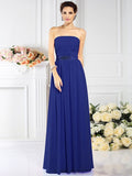 A-Line/Princess Strapless Pleats Sleeveless Long Chiffon Bridesmaid Dresses TPP0005716