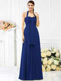 A-Line/Princess Halter Pleats Sleeveless Long Chiffon Bridesmaid Dresses TPP0005727