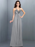 A-Line/Princess Halter Hand-Made Flower Sleeveless Long Chiffon Bridesmaid Dresses TPP0005807