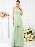 A-Line/Princess Halter Pleats Sleeveless Long Chiffon Bridesmaid Dresses TPP0005727