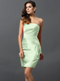 Sheath/Column Strapless Ruched Sleeveless Short Satin Bridesmaid Dresses TPP0005761