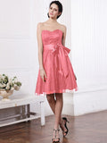 A-Line/Princess Sweetheart Sleeveless Sash Short Lace Bridesmaid Dresses TPP0005804