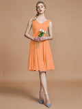 A-Line/Princess V-neck Sleeveless Ruched Short/Mini Chiffon Bridesmaid Dresses TPP0005712