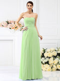 A-Line/Princess Strapless Pleats Sleeveless Long Chiffon Bridesmaid Dresses TPP0005732