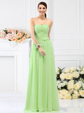 A-Line/Princess Sweetheart Pleats Hand-Made Flower Sleeveless Long Chiffon Bridesmaid Dresses TPP0005765