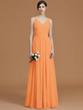 A-Line/Princess V-neck Sleeveless Floor-Length Ruffles Chiffon Bridesmaid Dresses TPP0005792