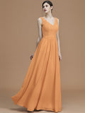 A-Line/Princess V-neck Sleeveless Floor-Length Ruffles Chiffon Bridesmaid Dresses TPP0005747