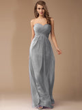 Sheath/Column Sweetheart Sleeveless Long Beading Ruffles Chiffon Bridesmaid Dresses TPP0005772