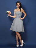 A-Line/Princess Strapless Hand-Made Flower Sleeveless Short Chiffon Bridesmaid Dresses TPP0005782