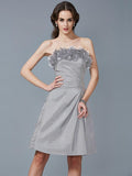 Sheath/Column Strapless Sleeveless Hand-Made Flower Short Taffeta Bridesmaid Dresses TPP0005868