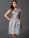 A-Line/Princess Bateau Sleeveless Short Satin Bridesmaid Dresses TPP0005847