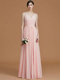 A-Line/Princess V-neck Sleeveless Floor-Length Ruffles Chiffon Bridesmaid Dresses TPP0005792