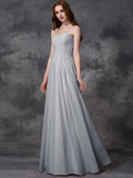 A-line/Princess Sleeveless Sweetheart Ruffles Long Chiffon Bridesmaid Dresses TPP0005741