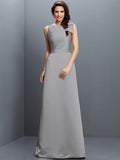 Sheath/Column Bateau Sleeveless Long Satin Bridesmaid Dresses TPP0005788