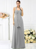 A-Line/Princess Halter Pleats Sleeveless Long Chiffon Bridesmaid Dresses TPP0005727