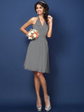 A-Line/Princess Halter Pleats Bowknot Sleeveless Short Chiffon Bridesmaid Dresses TPP0005822