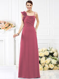 Sheath/Column Spaghetti Straps Hand-Made Flower Sleeveless Long Chiffon Bridesmaid Dresses TPP0005774