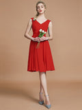 A-Line/Princess V-neck Sleeveless Ruched Short/Mini Chiffon Bridesmaid Dresses TPP0005712