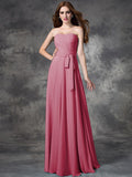 A-line/Princess Strapless Ruched Sleeveless Long Chiffon Bridesmaid Dresses TPP0005797