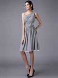 Sheath/Column One-Shoulder Sleeveless Pleats Short Chiffon Bridesmaid Dresses TPP0005846