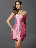 Sheath/Column Strapless Sleeveless Short Taffeta Bridesmaid Dresses TPP0005860