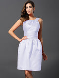 A-Line/Princess Bateau Sleeveless Short Satin Bridesmaid Dresses TPP0005847