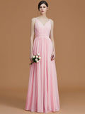 A-Line/Princess V-neck Sleeveless Floor-Length Ruffles Chiffon Bridesmaid Dresses TPP0005792