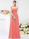 A-Line/Princess Sweetheart Pleats Hand-Made Flower Sleeveless Long Chiffon Bridesmaid Dresses TPP0005765