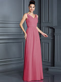 A-Line/Princess Spaghetti Straps Sleeveless Long Chiffon Bridesmaid Dresses TPP0005714