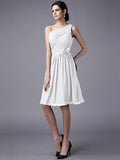 Sheath/Column One-Shoulder Sleeveless Pleats Short Chiffon Bridesmaid Dresses TPP0005846