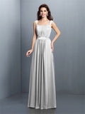 A-Line/Princess Square Pleats Sleeveless Long Chiffon Bridesmaid Dresses TPP0005726