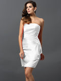 Sheath/Column Strapless Ruched Sleeveless Short Satin Bridesmaid Dresses TPP0005761