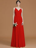 A-Line/Princess V-neck Sleeveless Floor-Length Ruffles Chiffon Bridesmaid Dresses TPP0005792