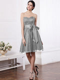 A-Line/Princess Sweetheart Sleeveless Sash Short Lace Bridesmaid Dresses TPP0005804