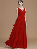 A-Line/Princess V-neck Sleeveless Floor-Length Ruffles Chiffon Bridesmaid Dresses TPP0005747