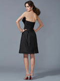 Sheath/Column Strapless Sleeveless Hand-Made Flower Short Taffeta Bridesmaid Dresses TPP0005868