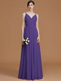 A-Line/Princess V-neck Sleeveless Floor-Length Ruffles Chiffon Bridesmaid Dresses TPP0005792