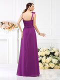 Sheath/Column Spaghetti Straps Hand-Made Flower Sleeveless Long Chiffon Bridesmaid Dresses TPP0005774