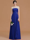 A-Line/Princess Strapless Sleeveless Floor-Length Ruffles Chiffon Bridesmaid Dresses TPP0005756