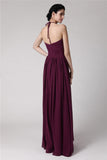 Sheath/Column Halter Sleeveless Hand-Made Flower Long Chiffon Bridesmaid Dresses TPP0005817