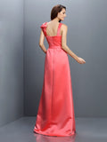 Sheath/Column Bateau Sleeveless Long Satin Bridesmaid Dresses TPP0005788