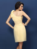 Sheath/Column One-Shoulder Hand-Made Flower Sleeveless Short Chiffon Bridesmaid Dresses TPP0005870